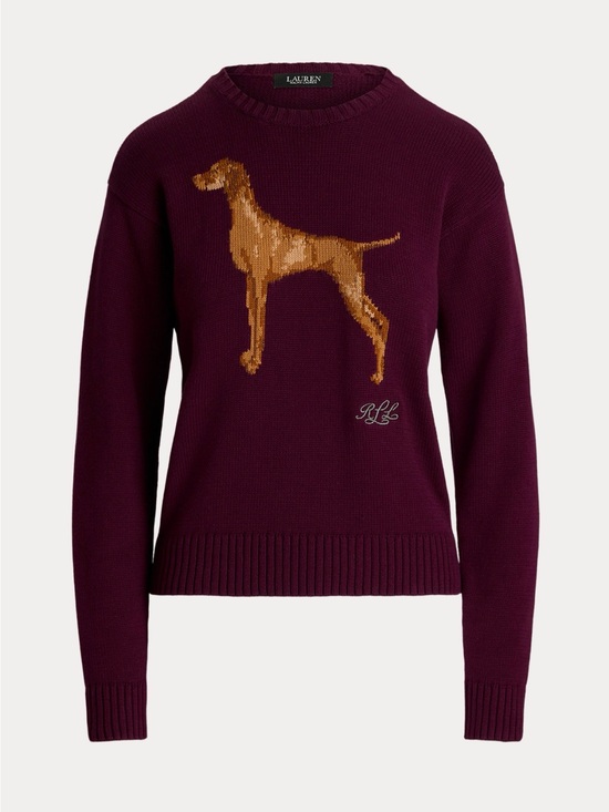 Ralph Lauren Sweaters - Ralph Lauren Intarsia-Knit Vizsla Cotton Sweater burgundy size small